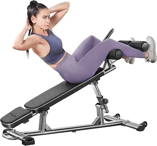 Professional Sit-Up Bench with 4 Adjustable Heights and Reverse Crunch Handle, Adjustable Weight Bench and Flat, Incline & Decl