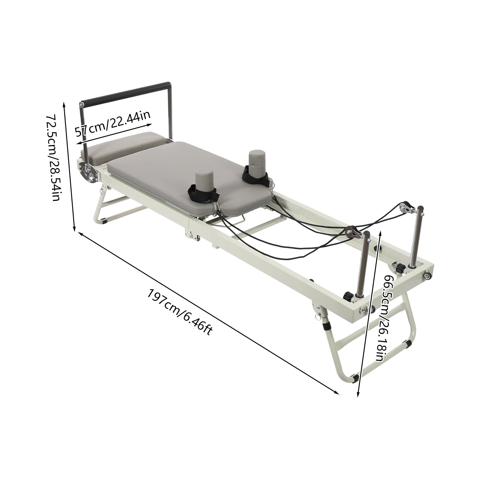 Foldable Steel Pilates Reformer Machine,Black/Grey Yoga Fitness Equipment Floor-Mounted 197*57*72.5cm for Homes,Offices