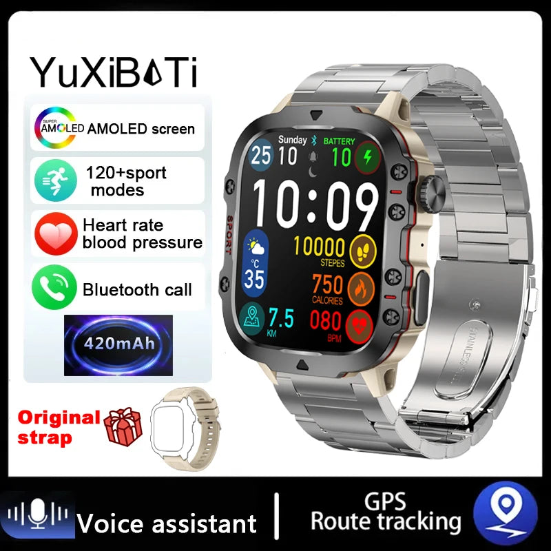2024 New For Xiaomi 1.96" Bluetooth Call Military Smart Watch Men 5ATM Outdoor Sports Fitness Tracker Health Monitor Smartwatch