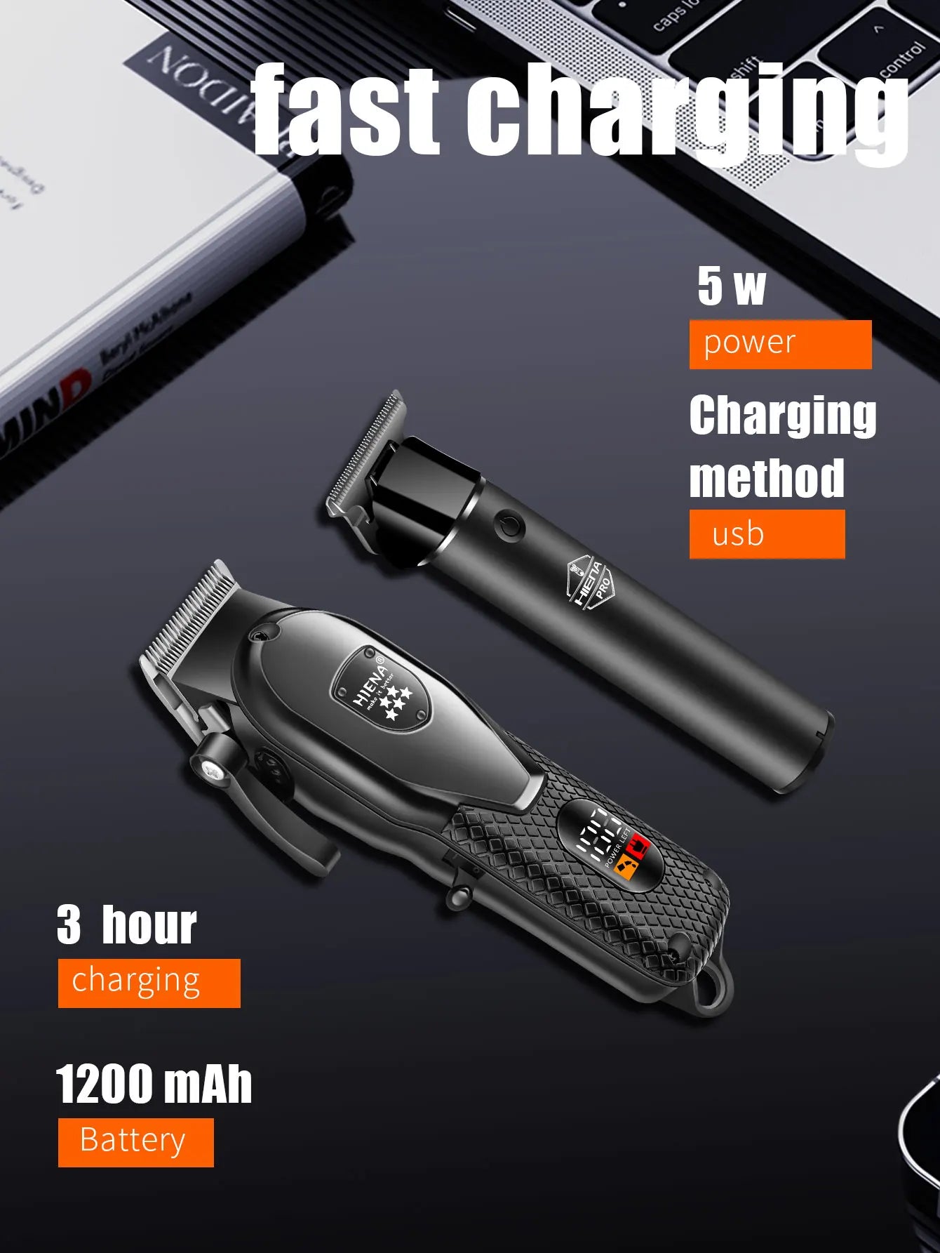Hiena Professional Hair Clipper Kit – Electric Trimmer with LCD Display