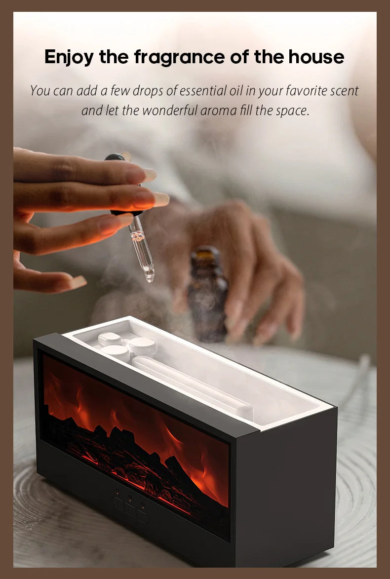 Fireplace Aroma Diffuser – Waterless Auto-Off Humidifier with LED & Remote