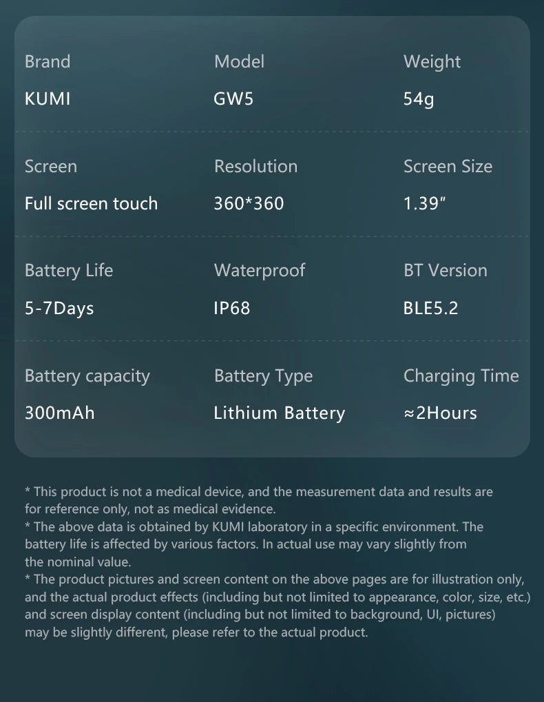 KUMI GW5 Smart Watch – 1.39″ HD Fitness Tracker with SpO2