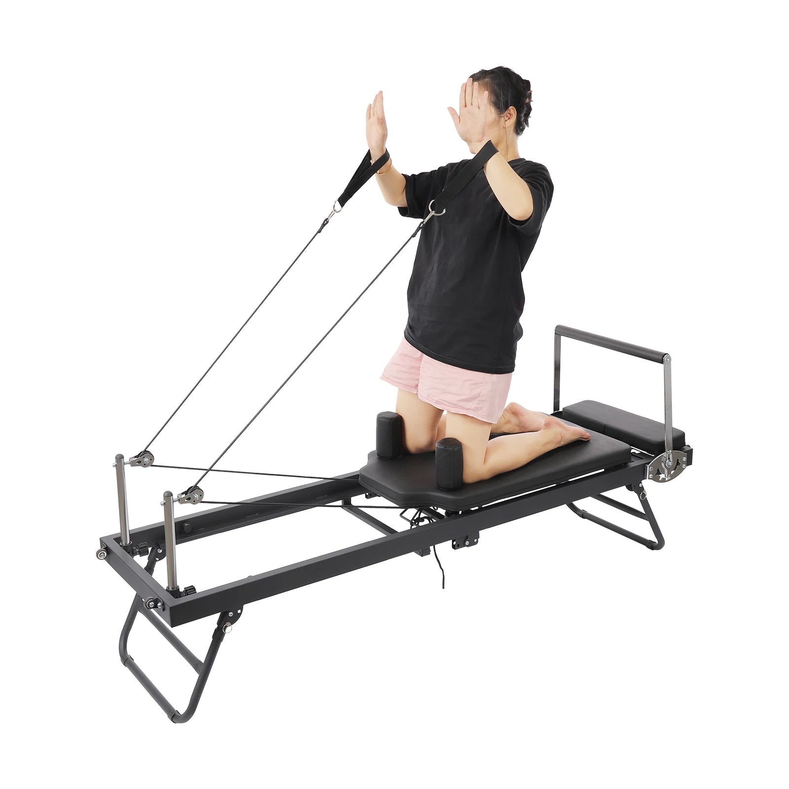 Foldable Steel Pilates Reformer Machine,Black/Grey Yoga Fitness Equipment Floor-Mounted 197*57*72.5cm for Homes,Offices