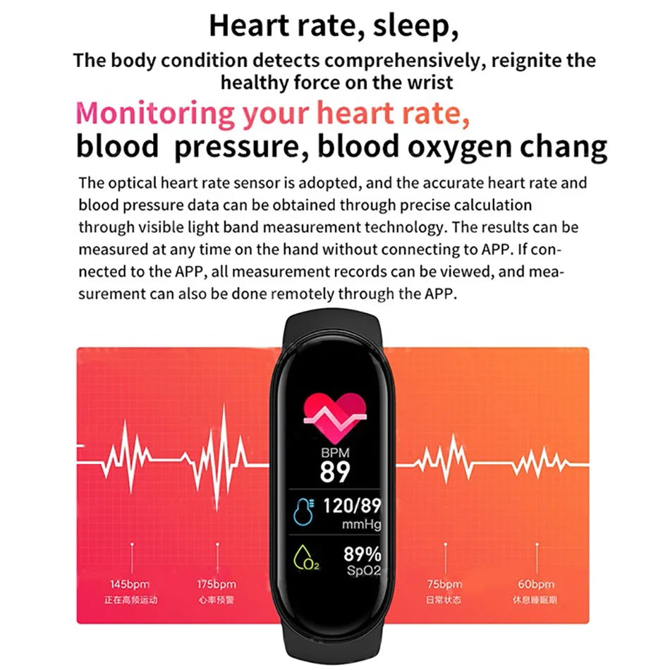 M6 Smart Watch – Fitness Bracelet with Heart Rate & BP Monitor