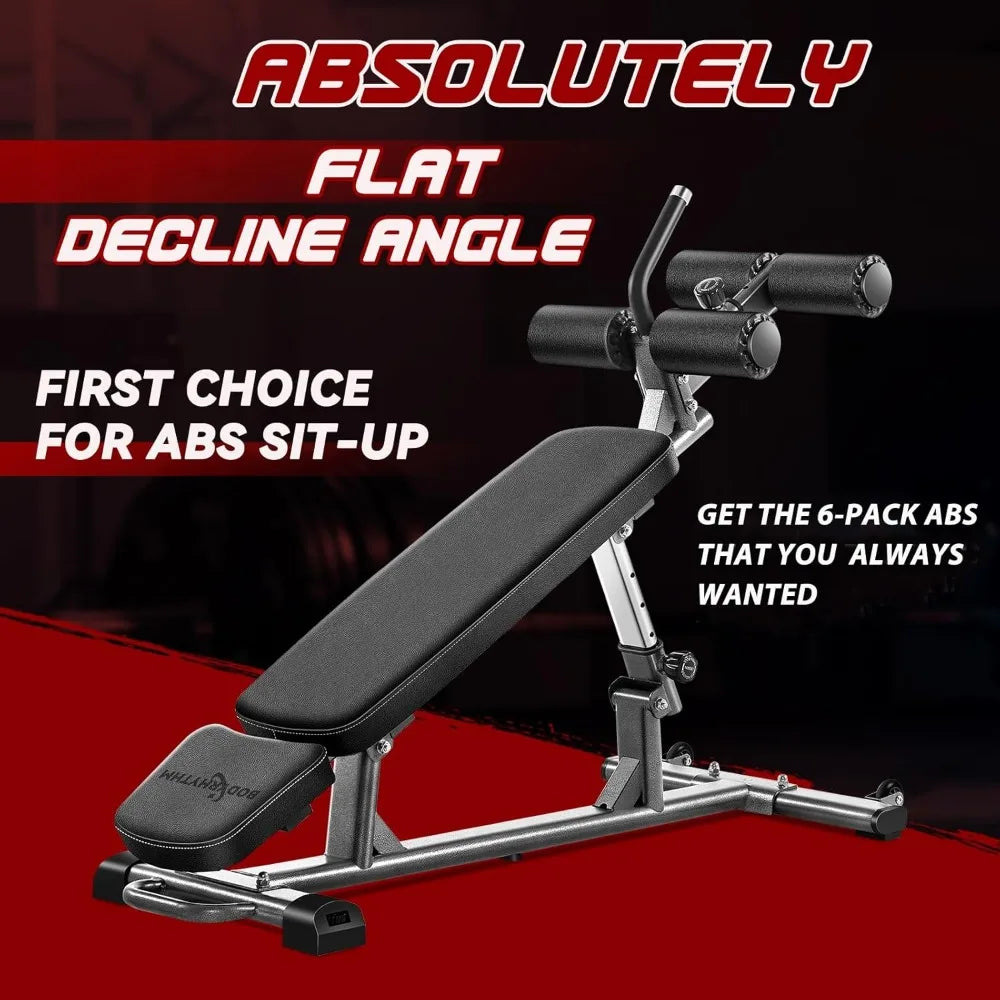 Professional Sit-Up Bench with 4 Adjustable Heights and Reverse Crunch Handle, Adjustable Weight Bench and Flat, Incline & Decl