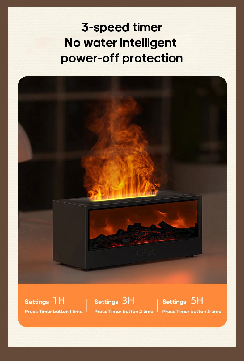 Fireplace Aroma Diffuser – Waterless Auto-Off Humidifier with LED & Remote