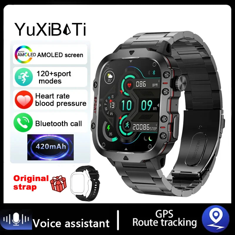 2024 New For Xiaomi 1.96" Bluetooth Call Military Smart Watch Men 5ATM Outdoor Sports Fitness Tracker Health Monitor Smartwatch