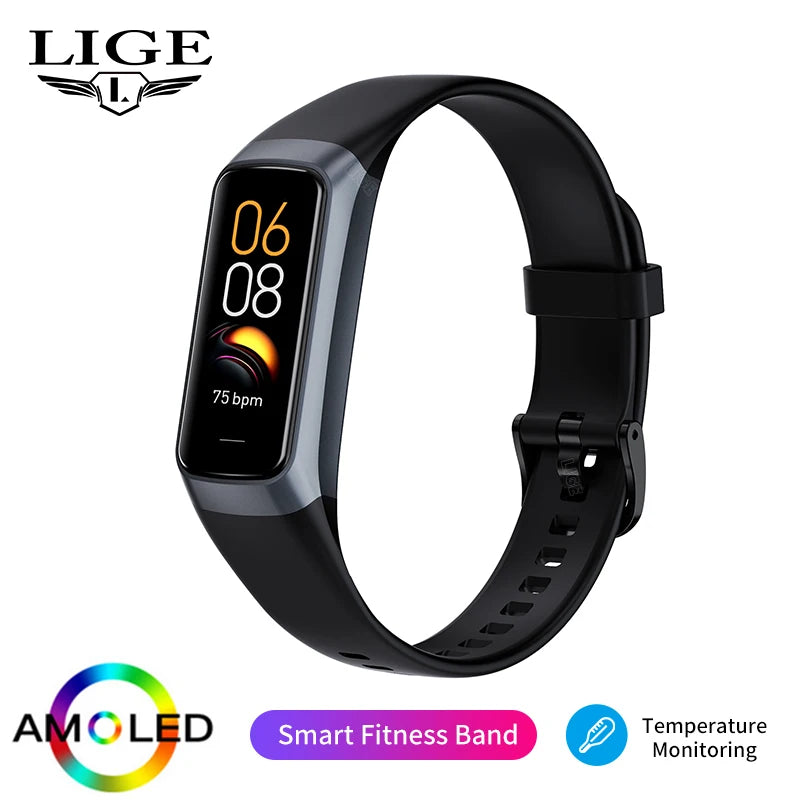 LIGE 1.1 inch Amoled Smart Watch Smartwatch Band Women Heart Rate Monitoring Waterproof men Smart Bracelet Sport Fitness Tracker