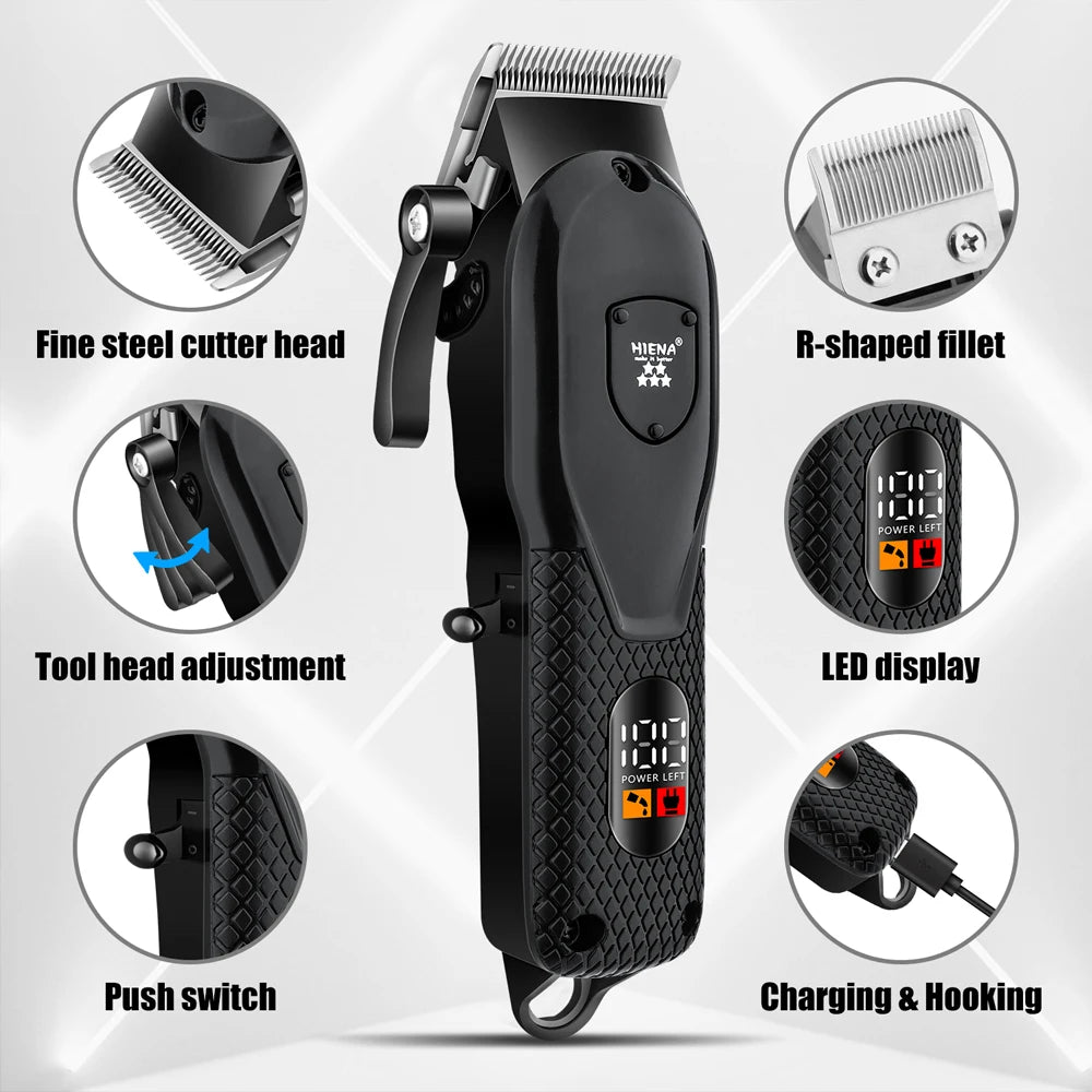 Hiena Professional Hair Clipper Kit – Electric Trimmer with LCD Display
