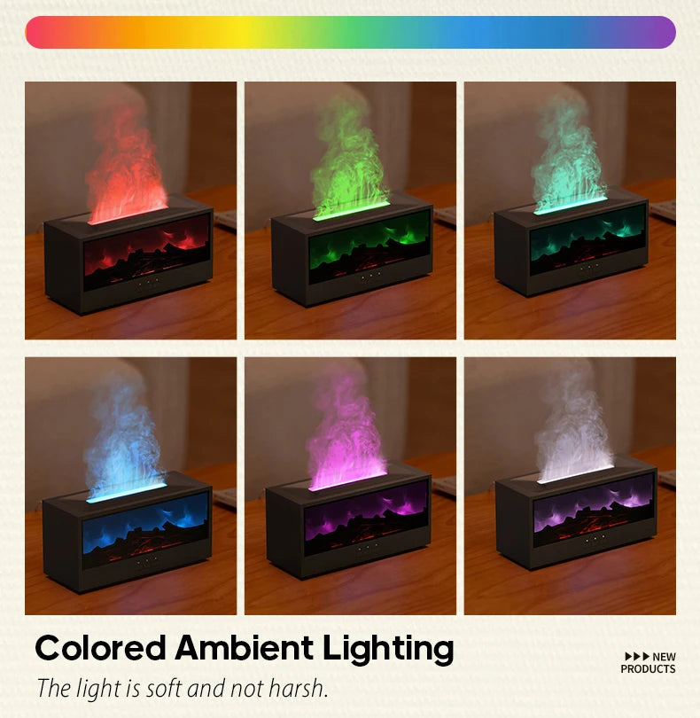 Fireplace Aroma Diffuser – Waterless Auto-Off Humidifier with LED & Remote