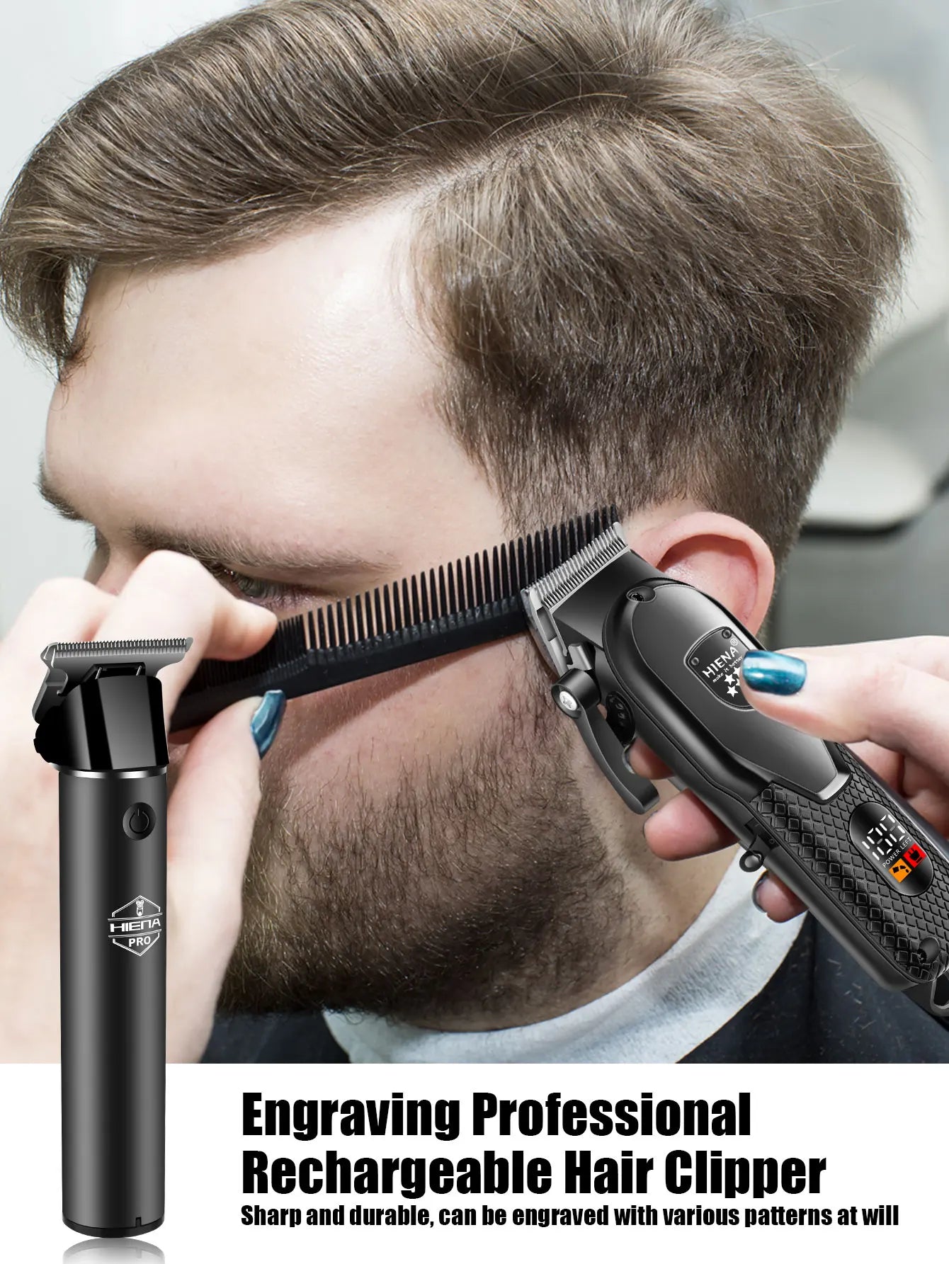 Hiena Professional Hair Clipper Kit – Electric Trimmer with LCD Display
