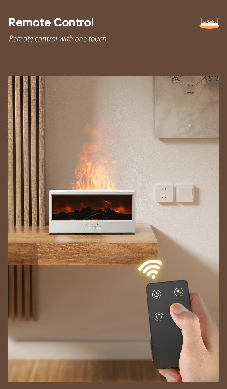 Fireplace Aroma Diffuser – Waterless Auto-Off Humidifier with LED & Remote