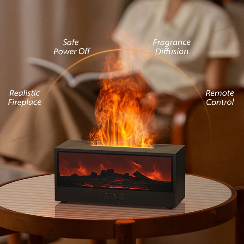 Fireplace Aroma Diffuser – Waterless Auto-Off Humidifier with LED & Remote