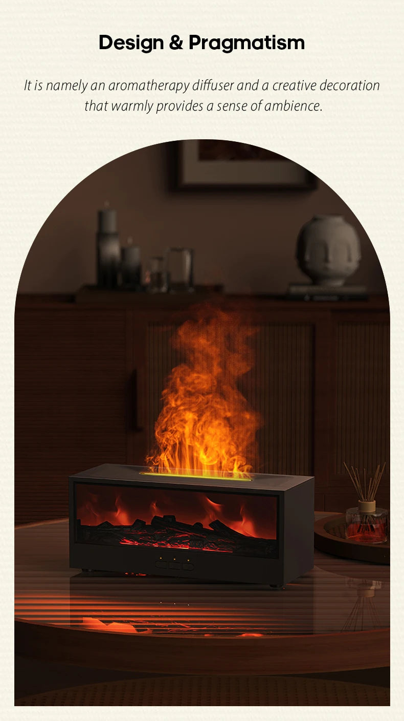 Fireplace Aroma Diffuser – Waterless Auto-Off Humidifier with LED & Remote