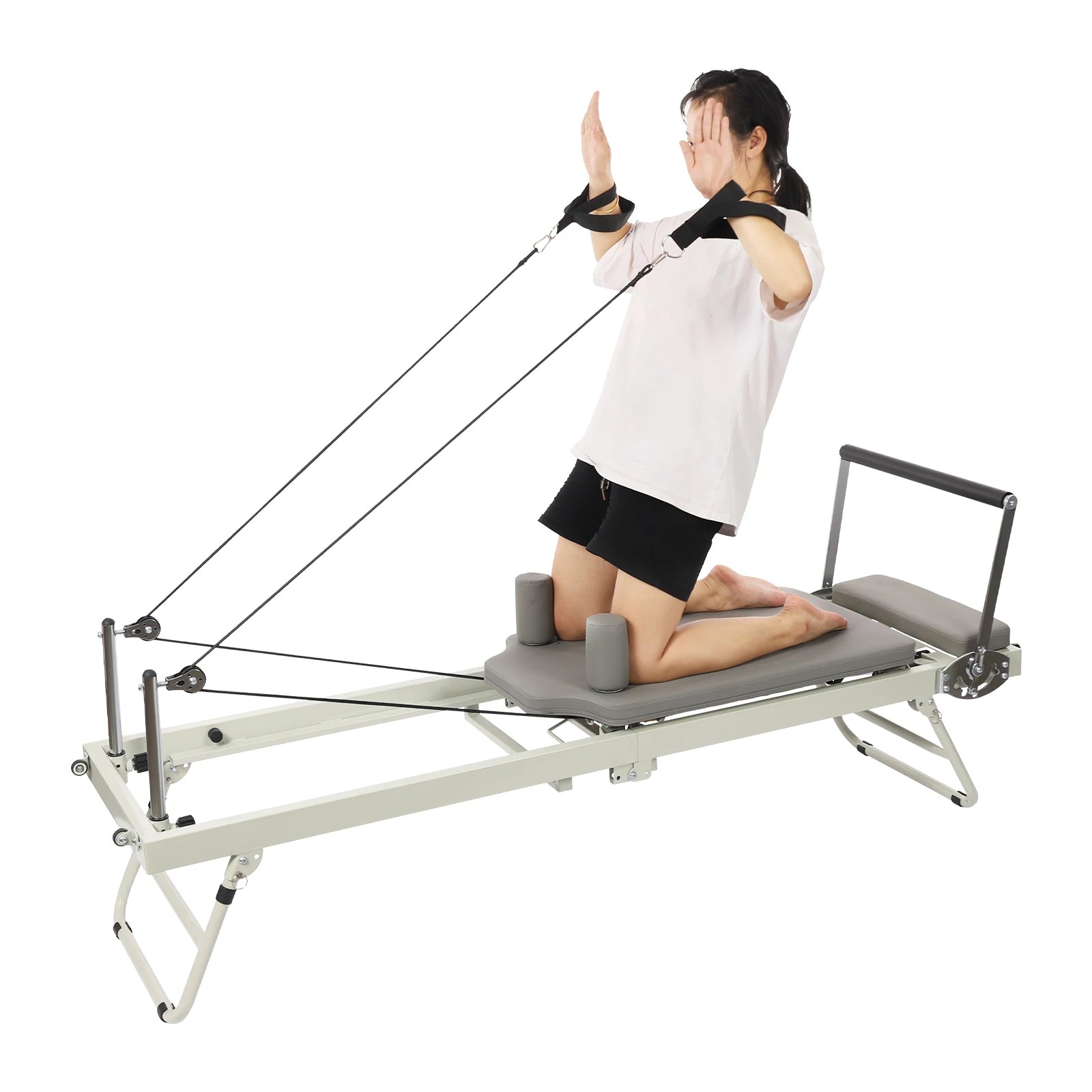 Foldable Steel Pilates Reformer Machine,Black/Grey Yoga Fitness Equipment Floor-Mounted 197*57*72.5cm for Homes,Offices