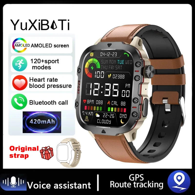 2024 New For Xiaomi 1.96" Bluetooth Call Military Smart Watch Men 5ATM Outdoor Sports Fitness Tracker Health Monitor Smartwatch