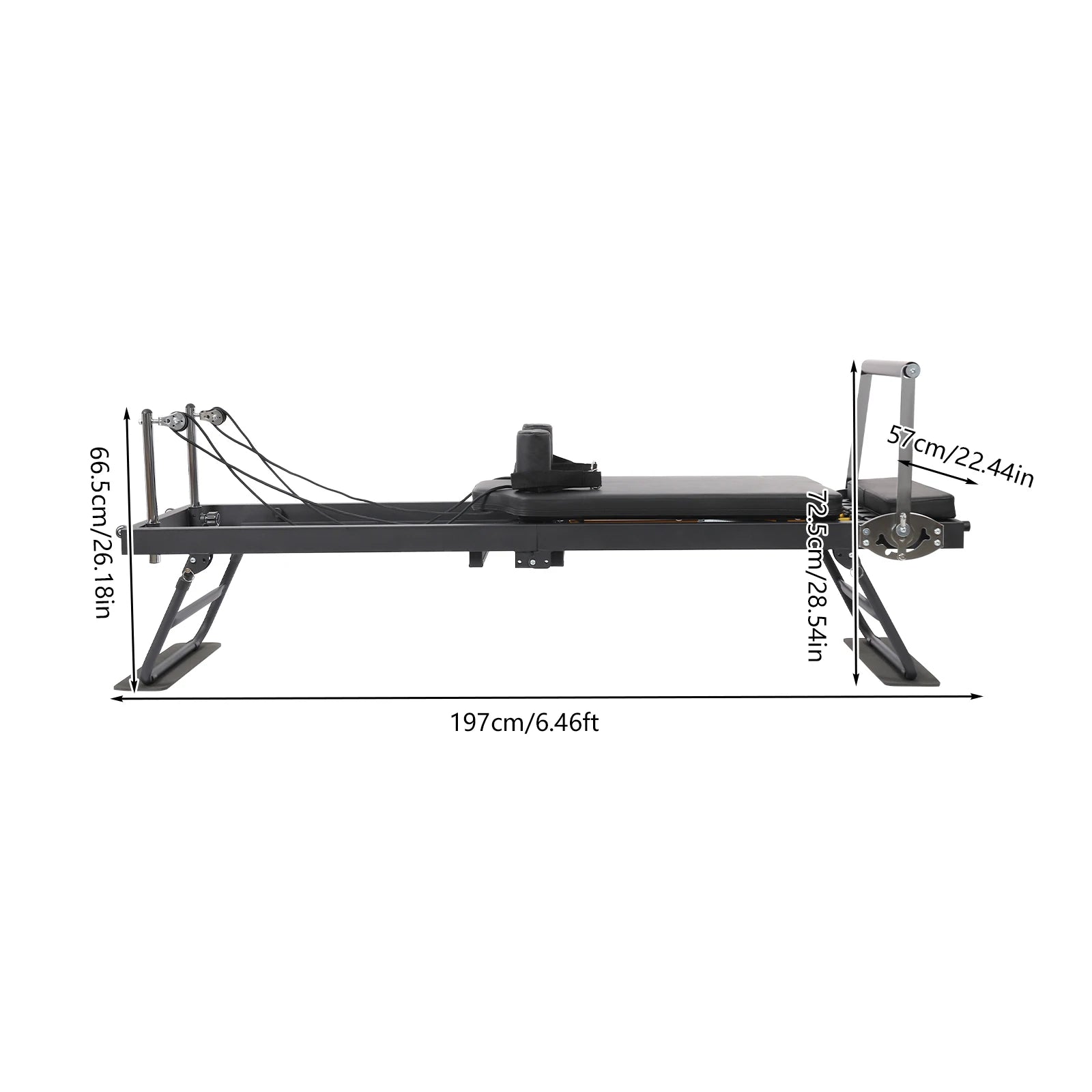 Foldable Steel Pilates Reformer Machine,Black/Grey Yoga Fitness Equipment Floor-Mounted 197*57*72.5cm for Homes,Offices