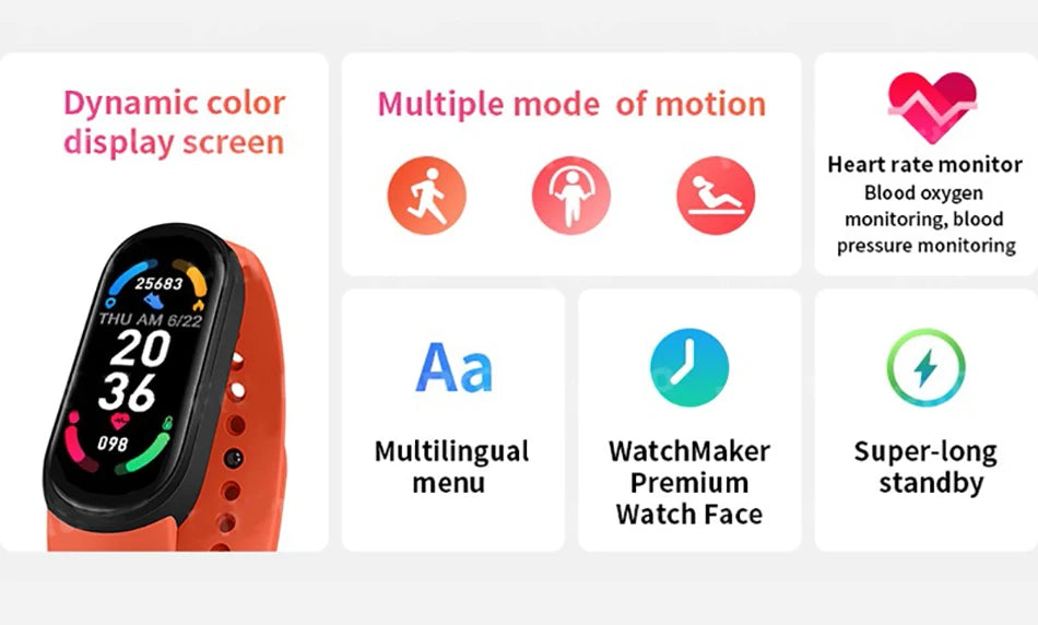 M6 Smart Watch – Fitness Bracelet with Heart Rate & BP Monitor