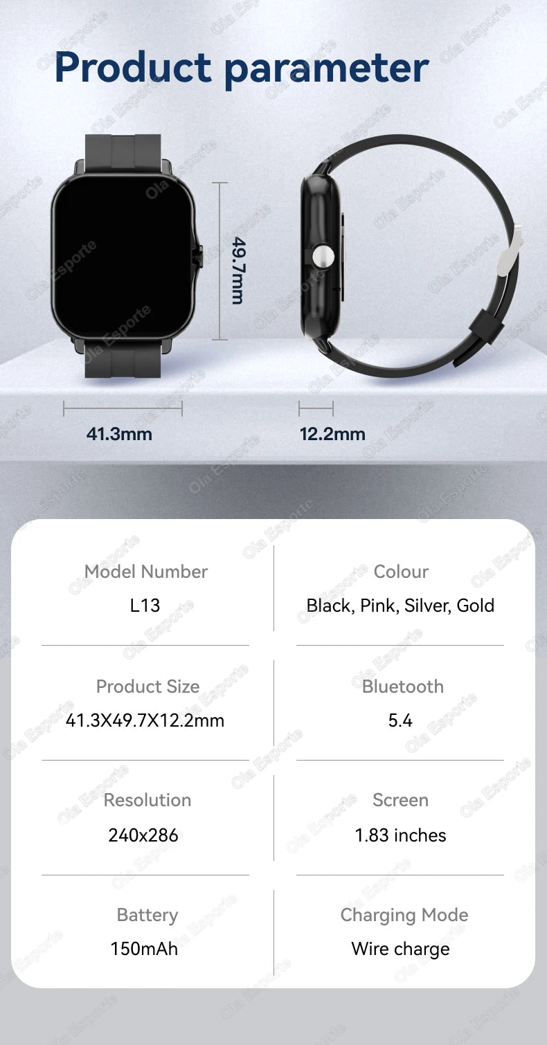 1.83″ Smart Watch – Full Touch Fitness Tracker with Bluetooth Call