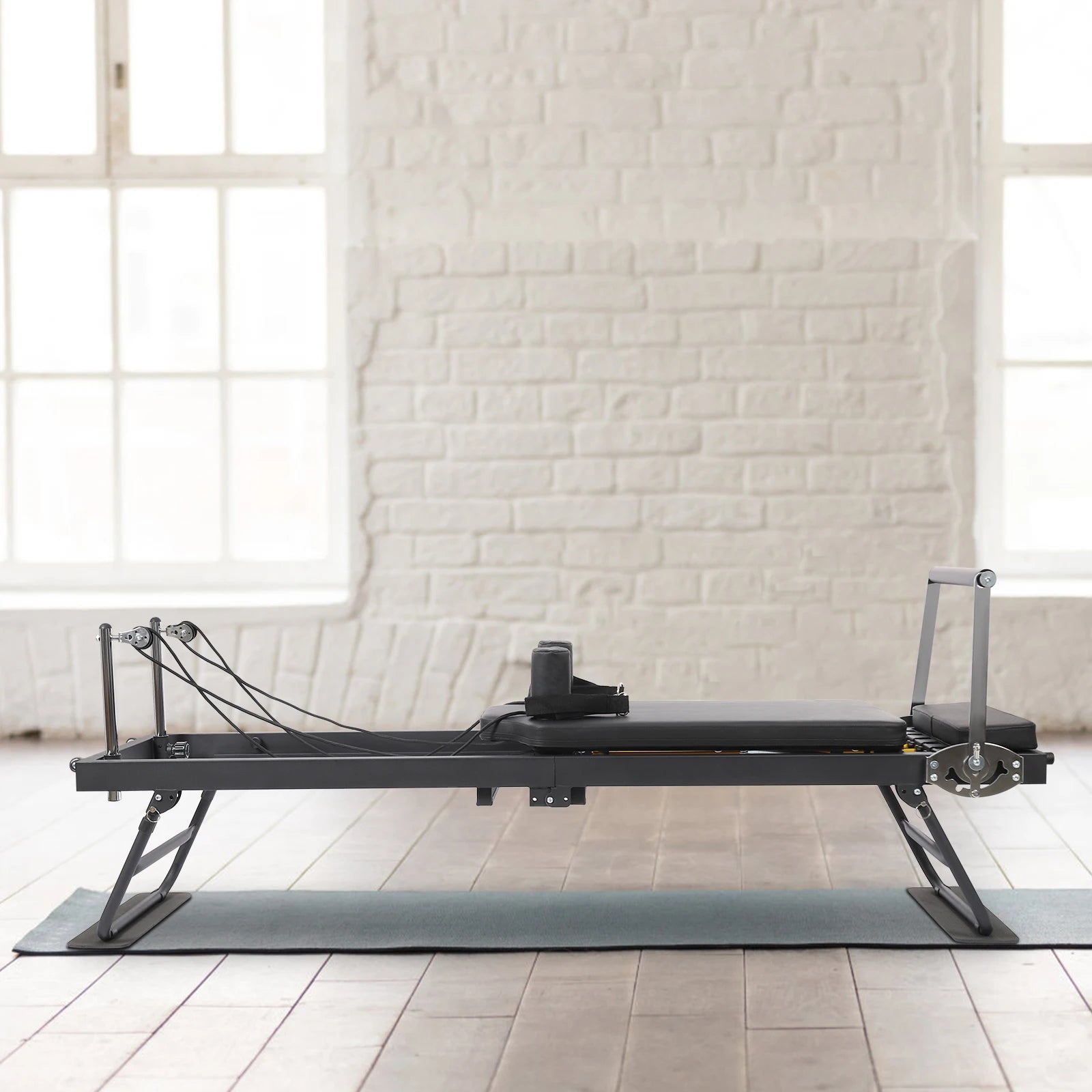 Foldable Steel Pilates Reformer Machine,Black/Grey Yoga Fitness Equipment Floor-Mounted 197*57*72.5cm for Homes,Offices