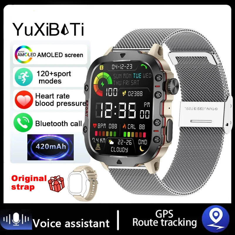 2024 New For Xiaomi 1.96" Bluetooth Call Military Smart Watch Men 5ATM Outdoor Sports Fitness Tracker Health Monitor Smartwatch
