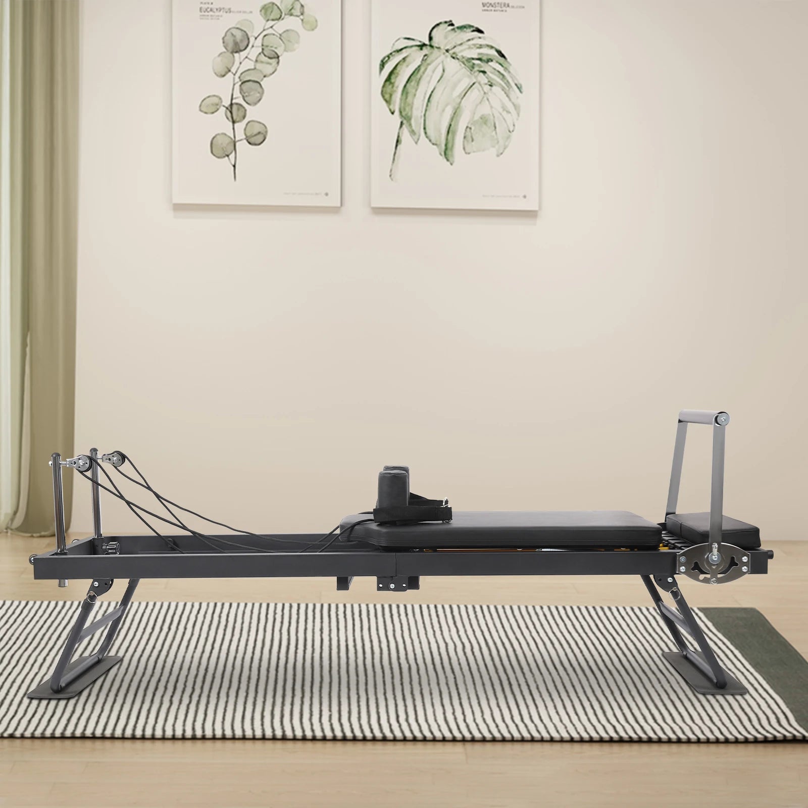 Foldable Steel Pilates Reformer Machine,Black/Grey Yoga Fitness Equipment Floor-Mounted 197*57*72.5cm for Homes,Offices
