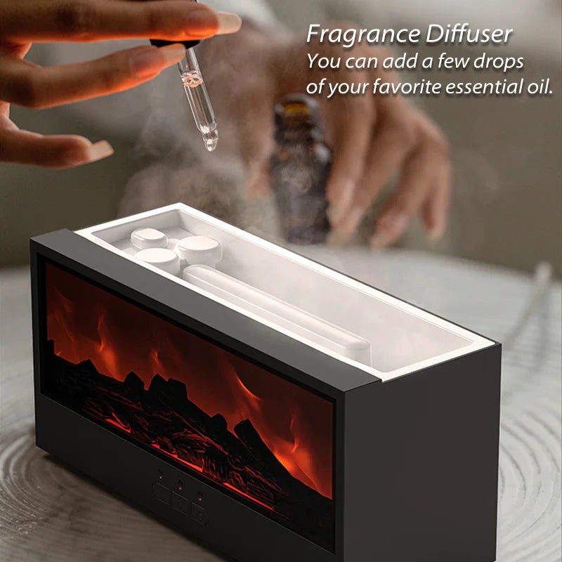 Fireplace Aroma Diffuser – Waterless Auto-Off Humidifier with LED & Remote