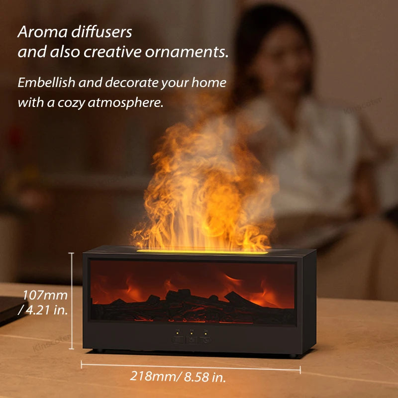 Fireplace Aroma Diffuser – Waterless Auto-Off Humidifier with LED & Remote