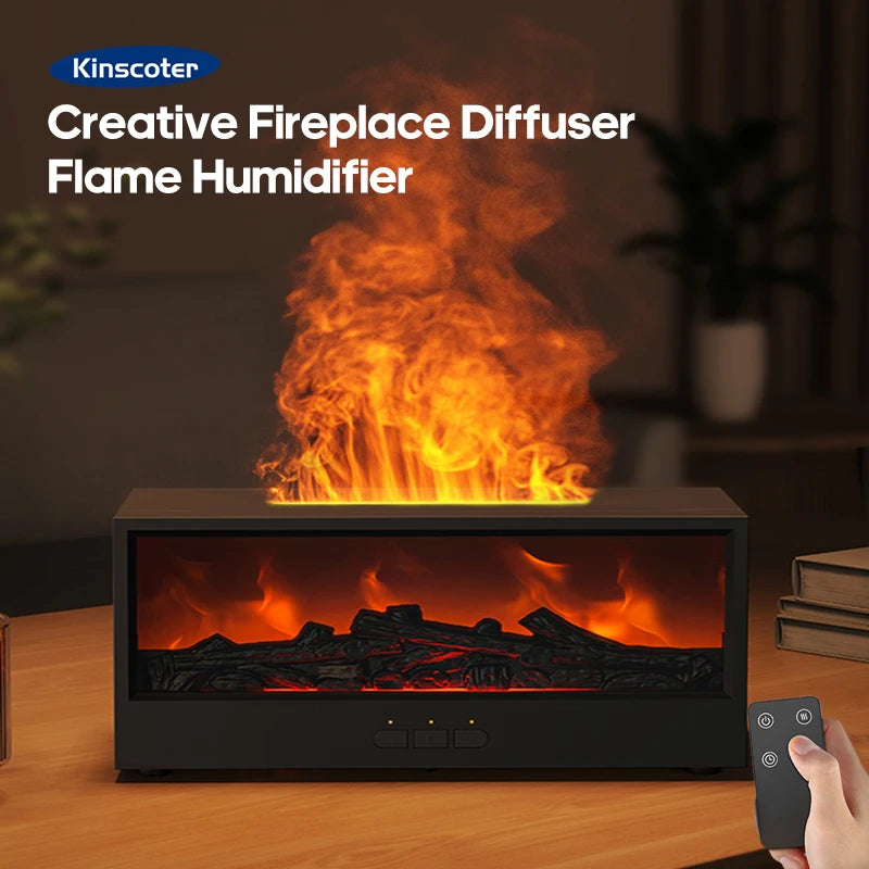 Fireplace Aroma Diffuser – Waterless Auto-Off Humidifier with LED & Remote
