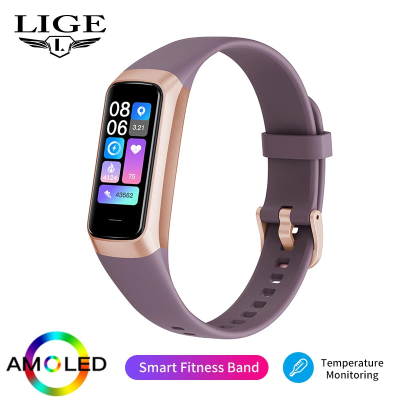 LIGE 1.1 inch Amoled Smart Watch Smartwatch Band Women Heart Rate Monitoring Waterproof men Smart Bracelet Sport Fitness Tracker