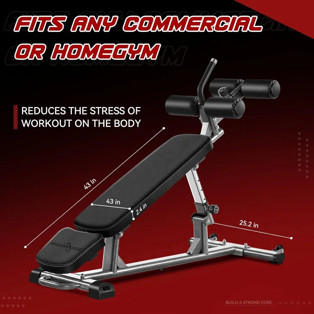 Professional Sit-Up Bench with 4 Adjustable Heights and Reverse Crunch Handle, Adjustable Weight Bench and Flat, Incline & Decl