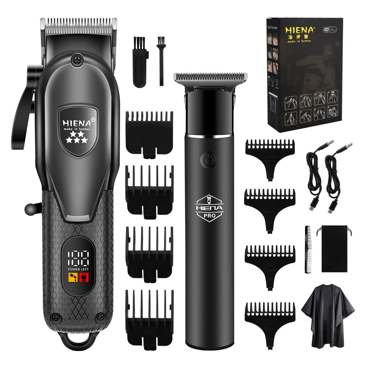 Hiena Professional Hair Clipper Kit – Electric Trimmer with LCD Display