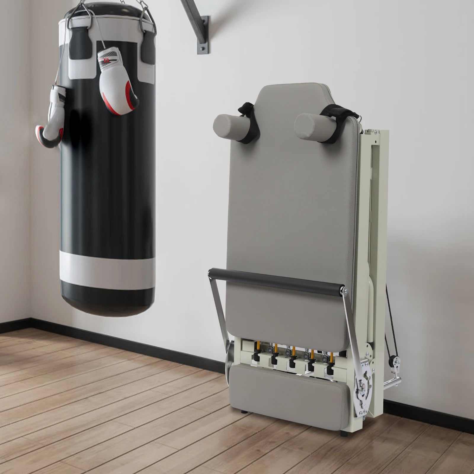 Foldable Steel Pilates Reformer Machine,Black/Grey Yoga Fitness Equipment Floor-Mounted 197*57*72.5cm for Homes,Offices