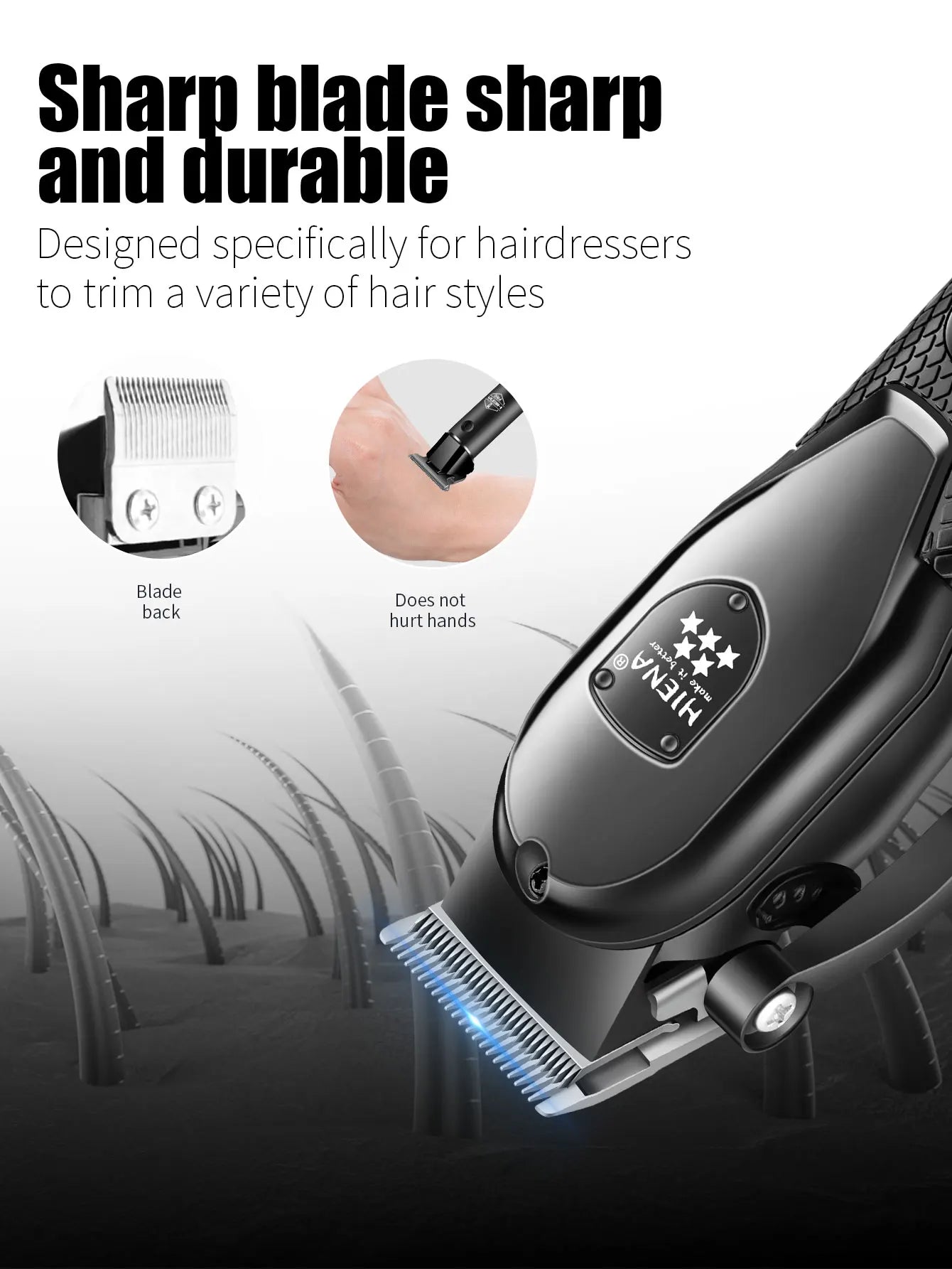 Hiena Professional Hair Clipper Kit – Electric Trimmer with LCD Display