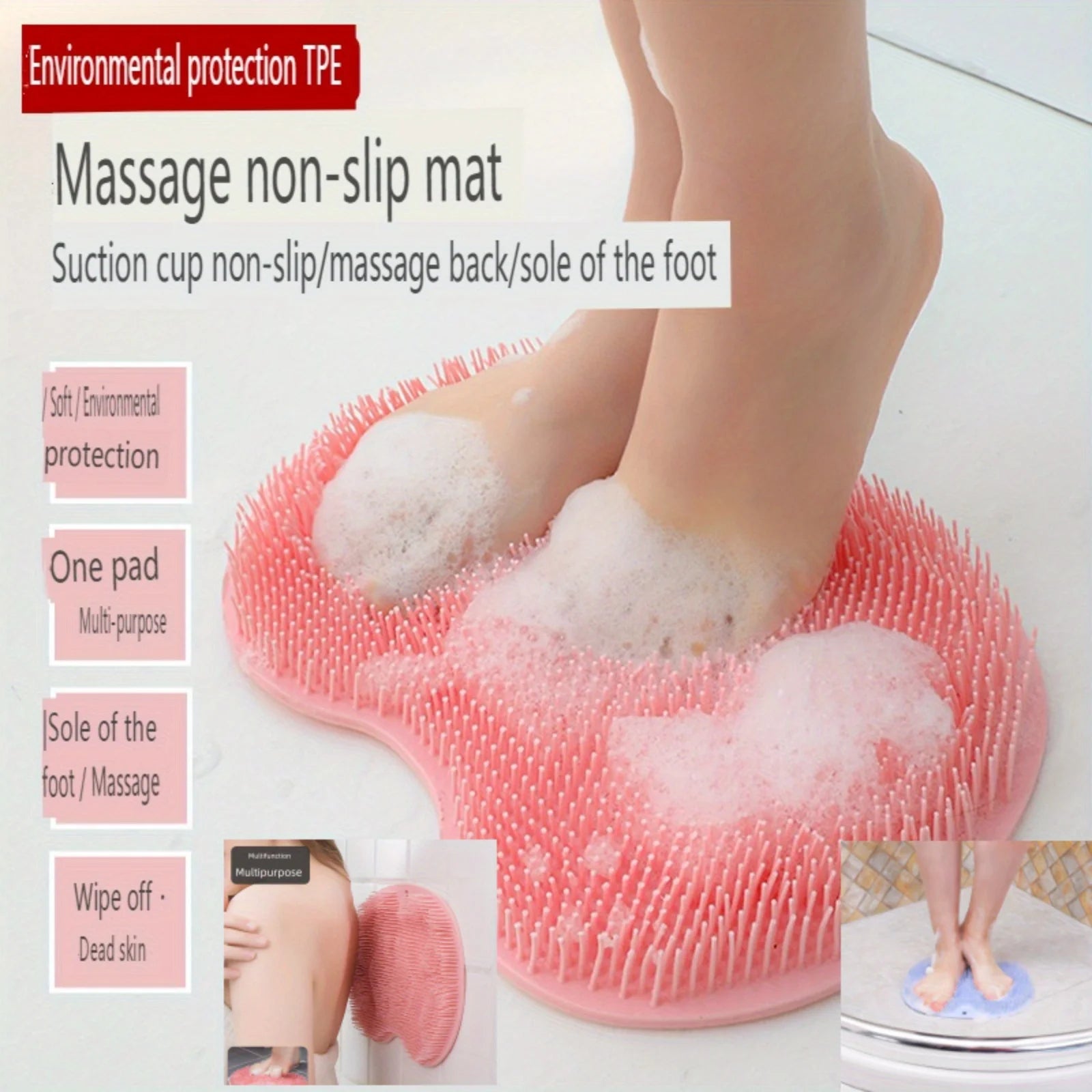 Exfoliating Foot & Back Scrubber – Anti-Slip Suction Shower Brush