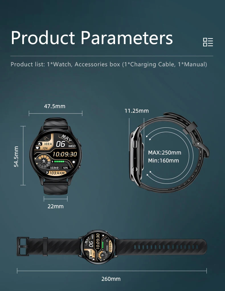 KUMI GW5 Smart Watch – 1.39″ HD Fitness Tracker with SpO2