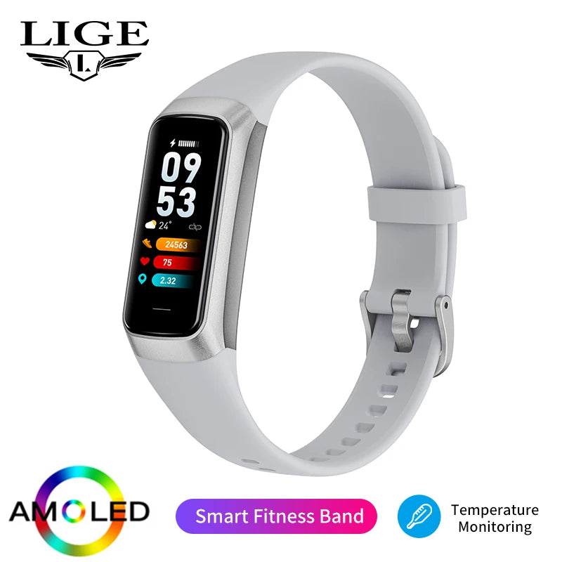 LIGE 1.1 inch Amoled Smart Watch Smartwatch Band Women Heart Rate Monitoring Waterproof men Smart Bracelet Sport Fitness Tracker